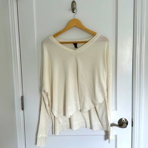 Wild Fable Long Sleeve Ribbed Shirt in Cream, Size Small